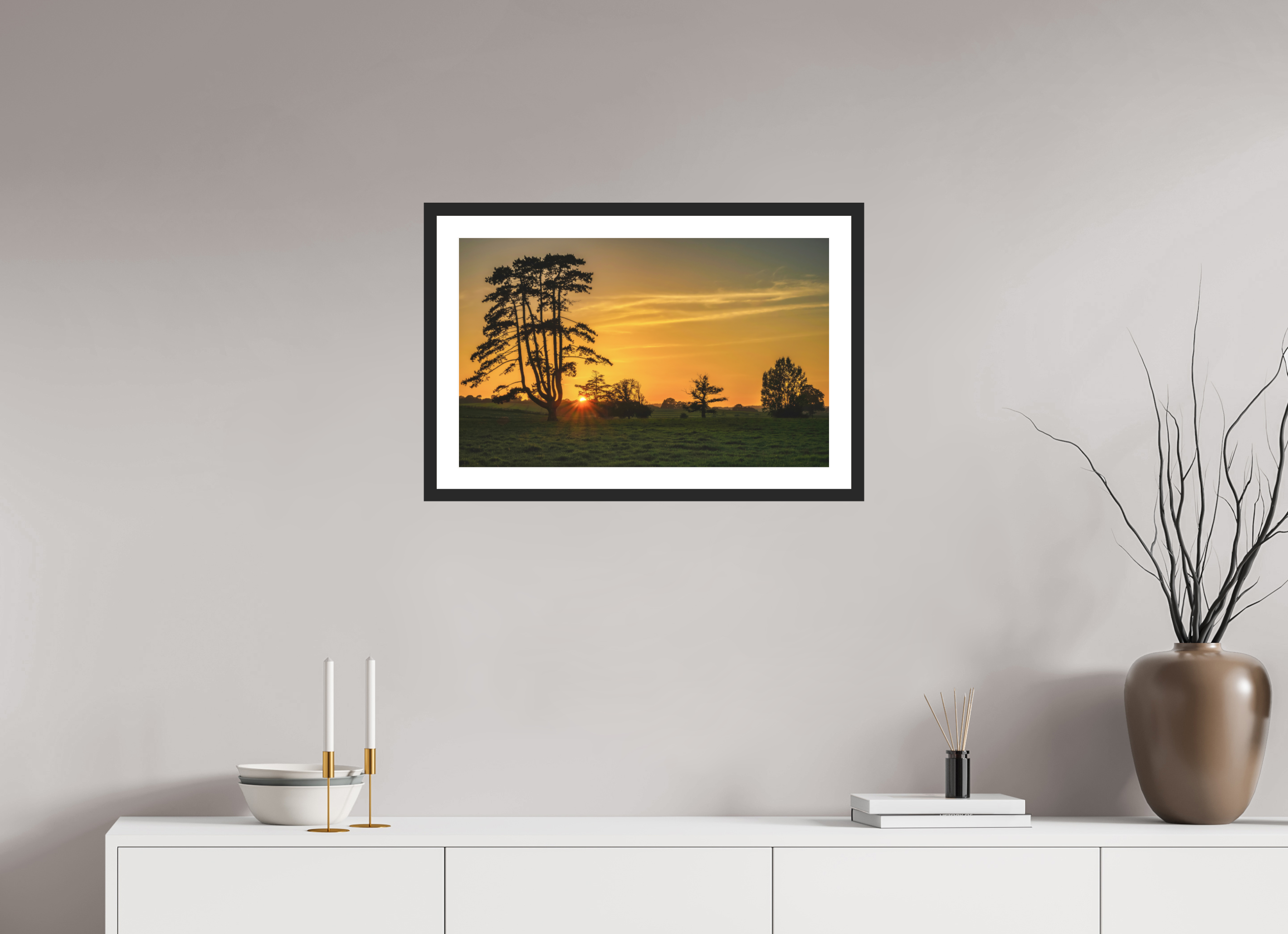 64 x 40 cm, Premium Fine Art – Baryta – Black Frame – Museum Glass Last Light at Poltimore