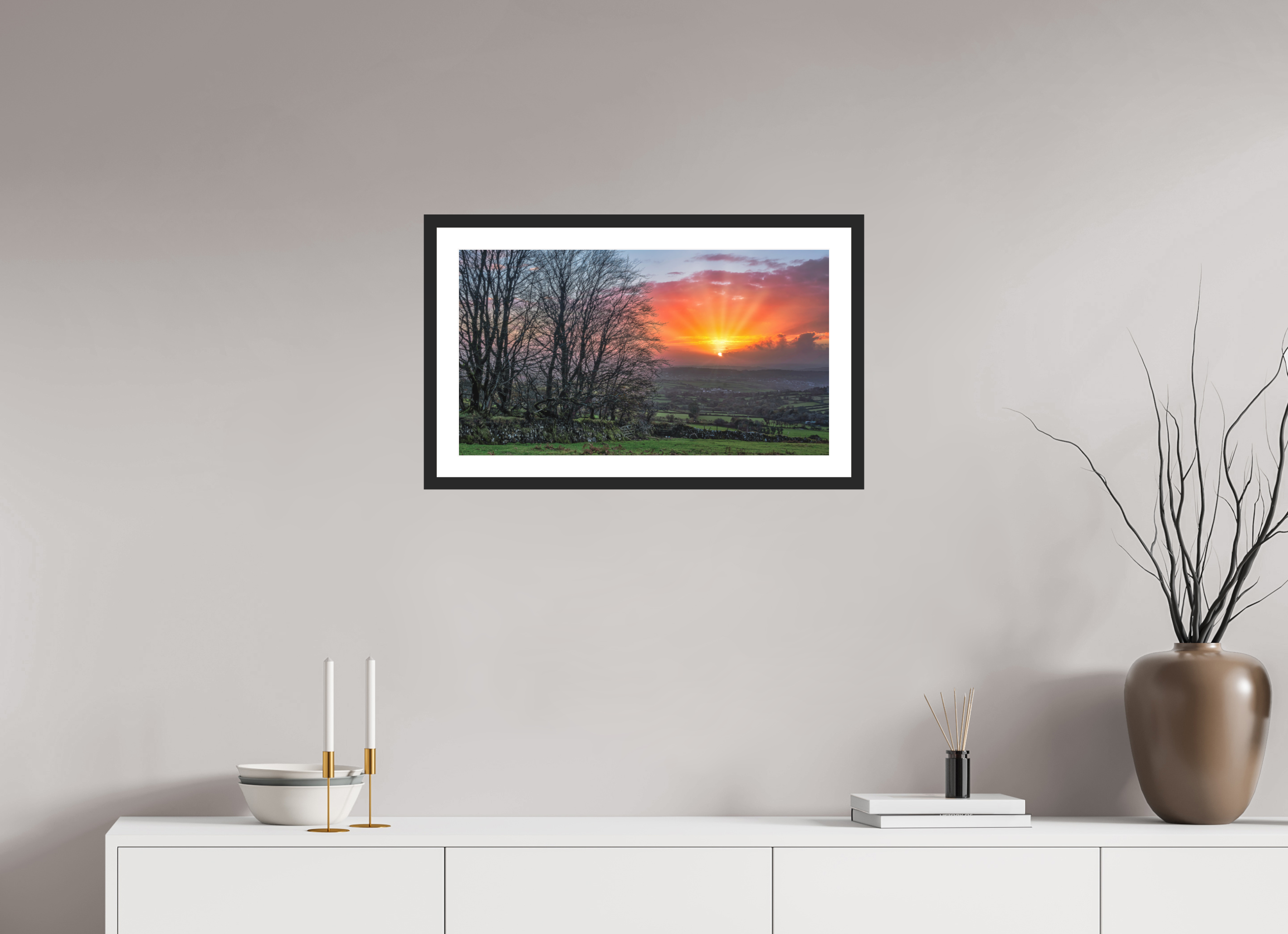 64 x 36 cm, Premium Fine Art – Baryta – Black Frame – Museum Glass When The Moor Caught Fire