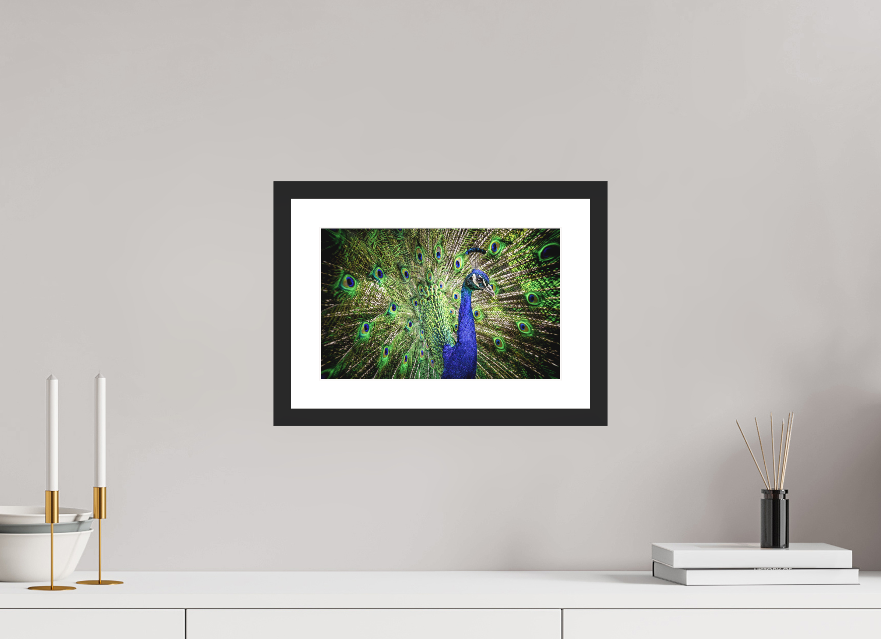 31.2 x 20 cm, Premium Fine Art – Baryta – Black Frame – Museum Glass The Peacock’s Crown