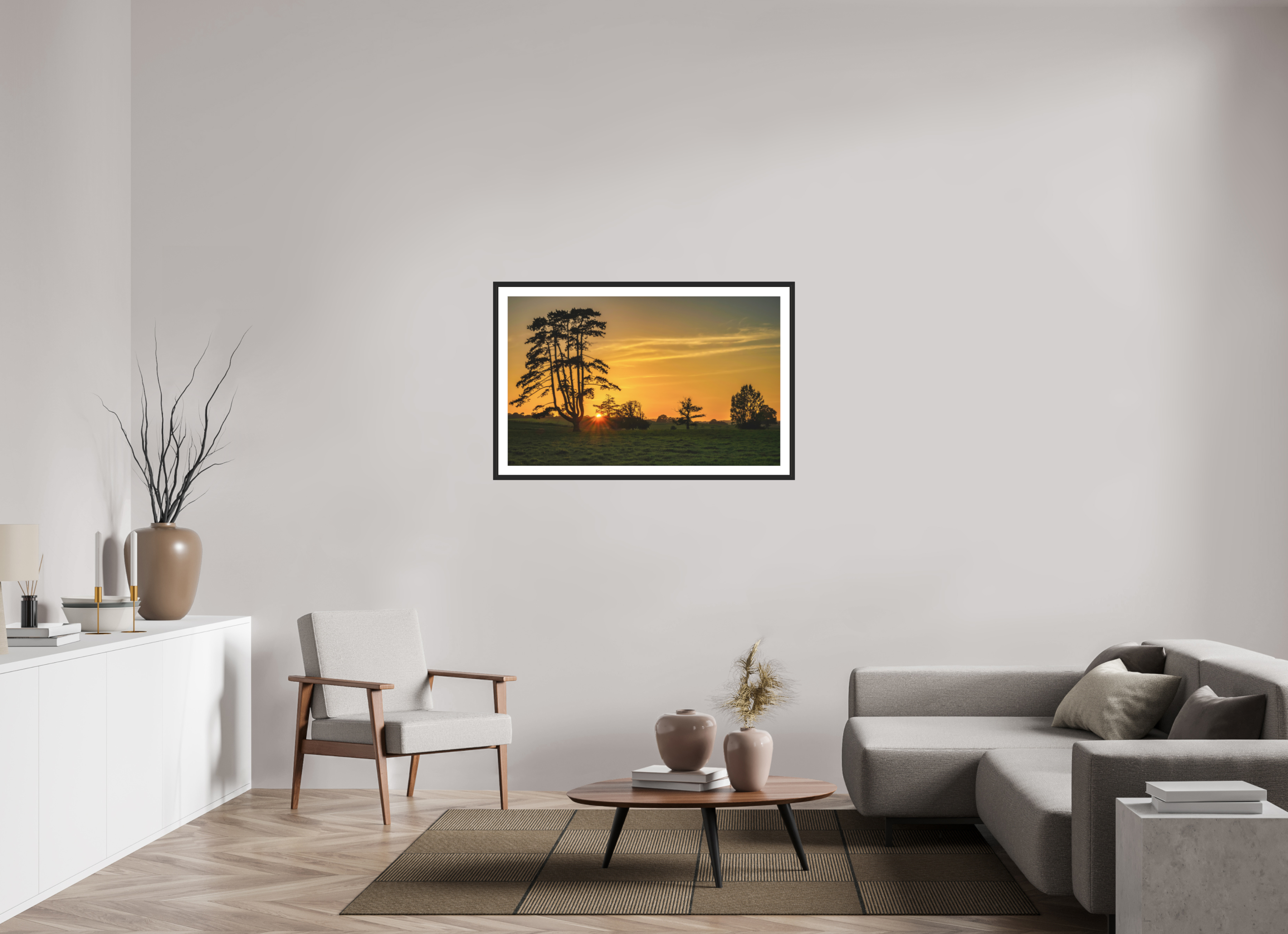 112 x 70 cm, Premium Fine Art – Baryta – Black Frame – Museum Glass Last Light at Poltimore