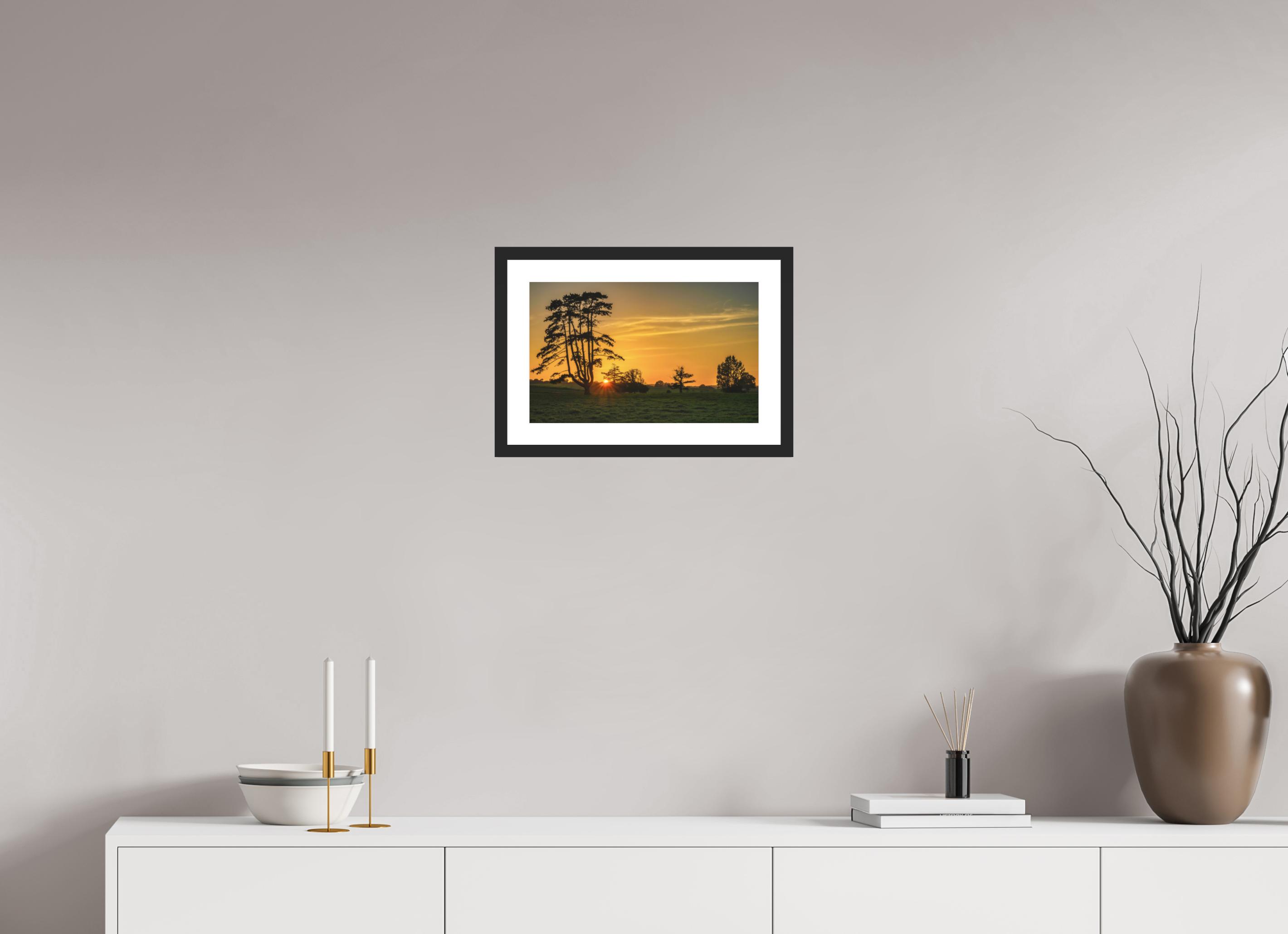 40 x 25 cm, Premium Fine Art – Baryta – Black Frame – Museum Glass Last Light at Poltimore