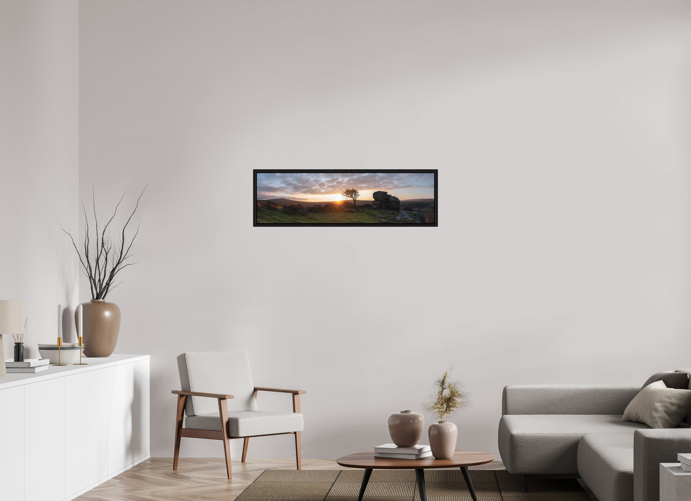 106.4 x 30 cm, Fine Art Print – Photo Rag Baryta – Framed Light at Saddle Tor