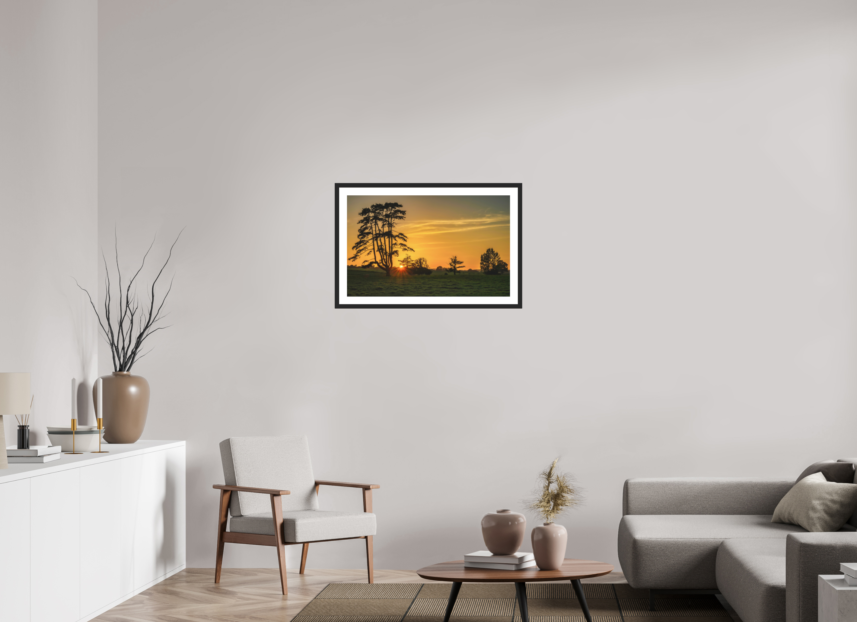 80 x 50 cm, Premium Fine Art – Baryta – Black Frame – Museum Glass Last Light at Poltimore