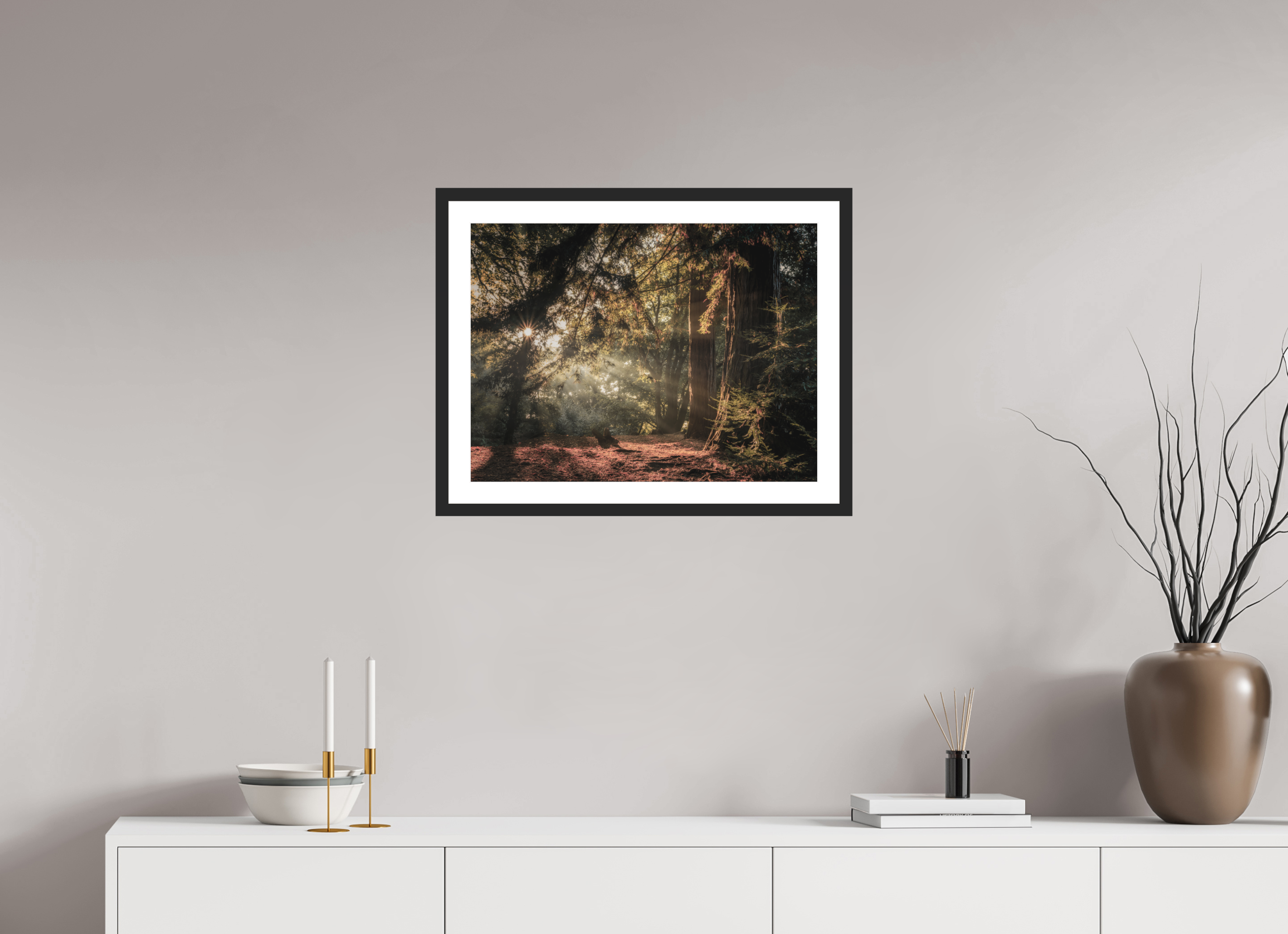 60 x 45 cm, Premium Fine Art – Baryta – Black Frame – Museum Glass Where the Woodland Glows