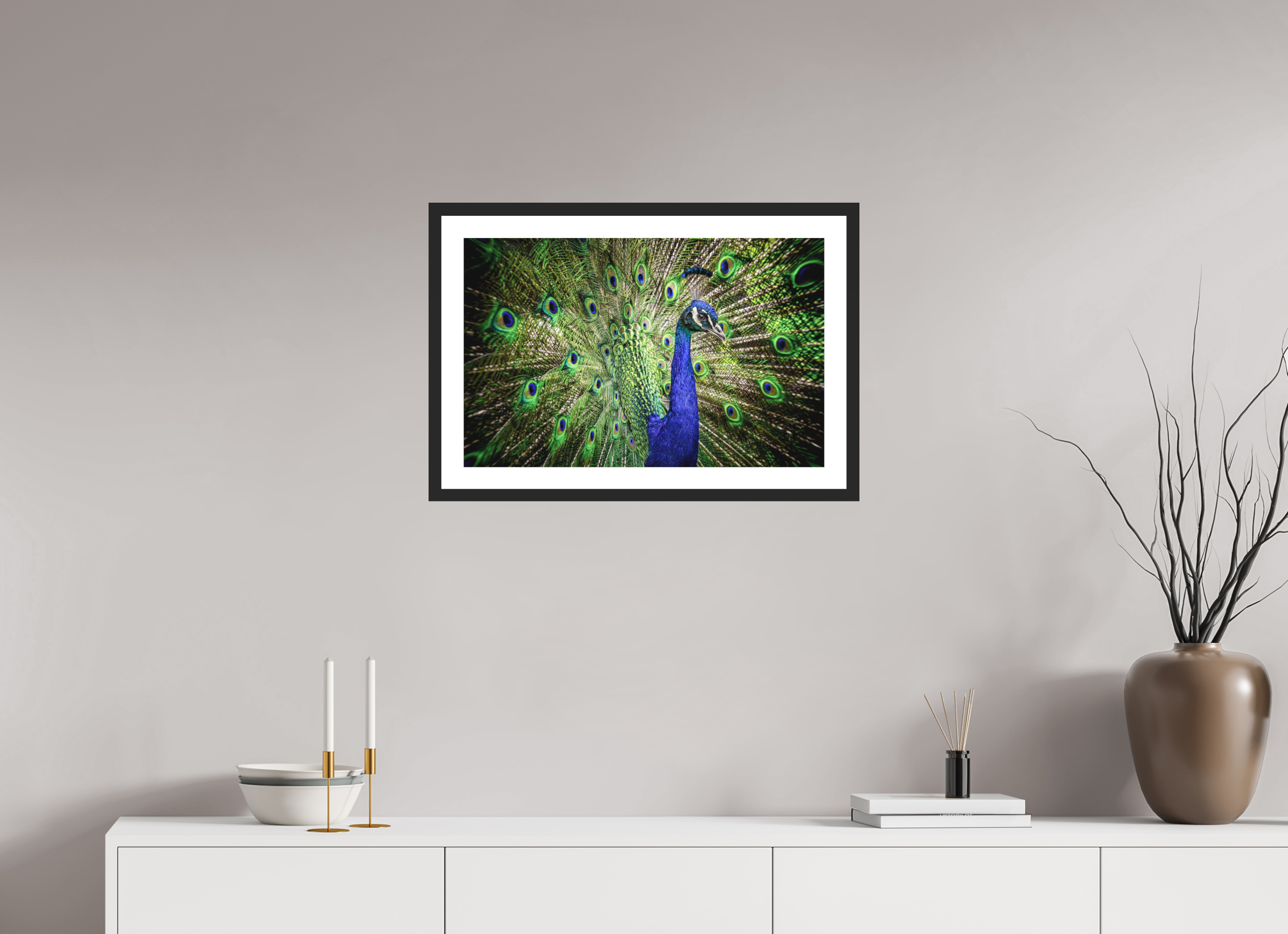 62.4 x 40 cm, Premium Fine Art – Baryta – Black Frame – Museum Glass The Peacock’s Crown