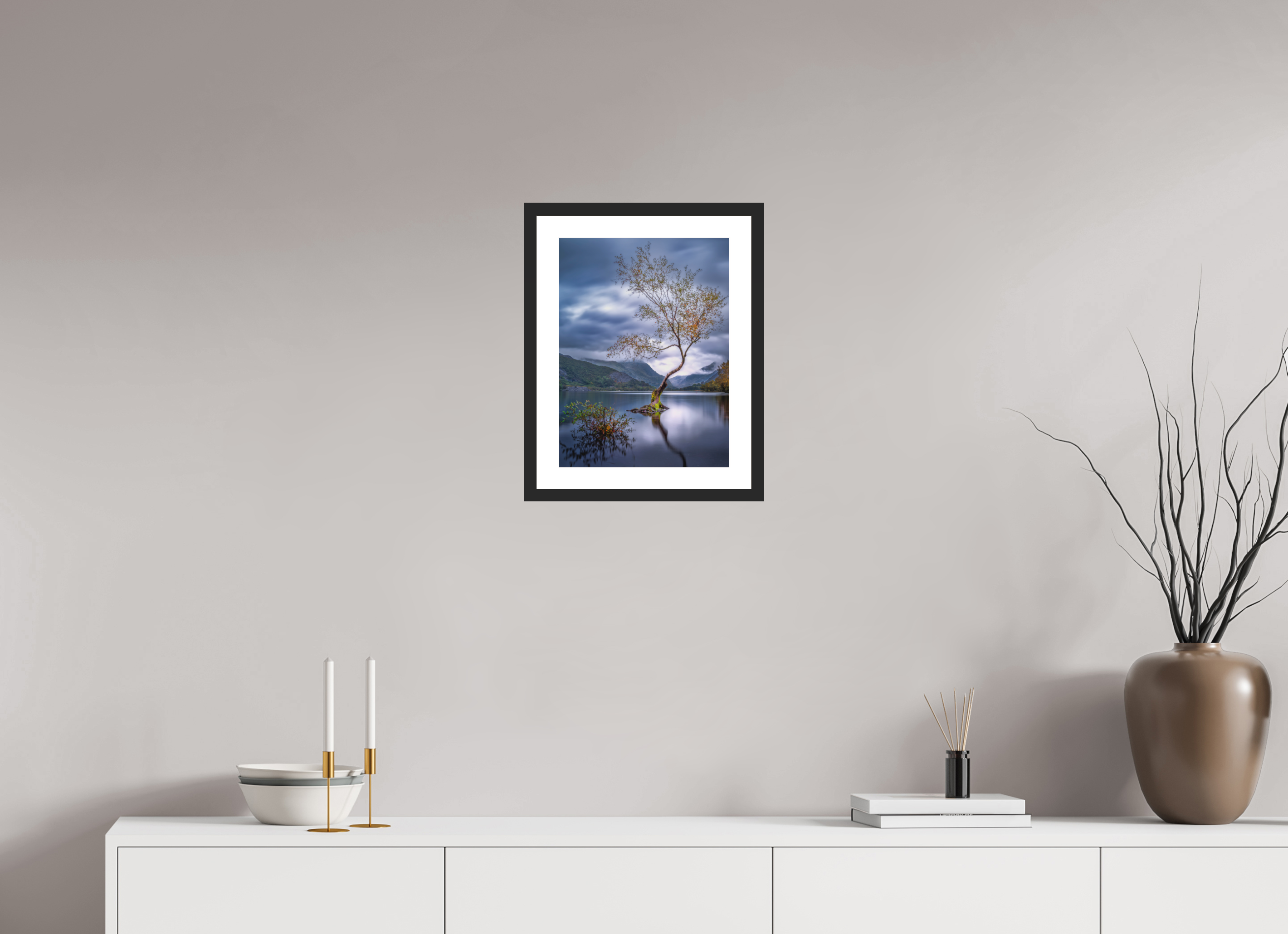 30 x 40 cm, Premium Fine Art – Baryta – Black Frame – Museum Glass Quiet Strength — The Lone Tree, Llanberis