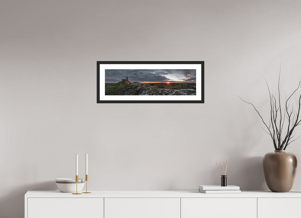 67.4 x 20 cm, Premium Fine Art – Baryta – Black Frame – Museum Glass Last Light at Brentor