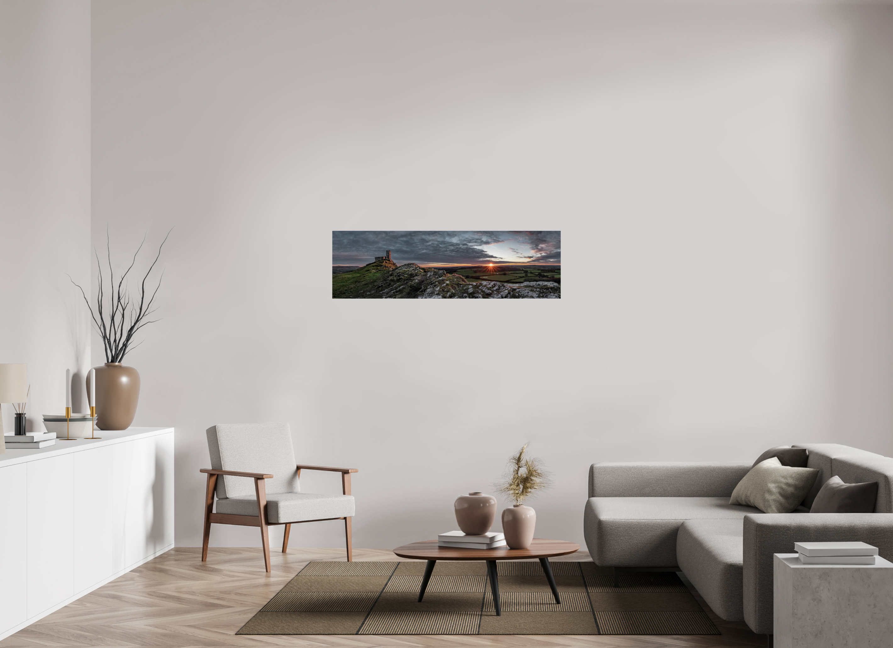 134.8 x 40 cm, Premium Fine Art – Baryta – Black Frame – Museum Glass Last Light at Brentor